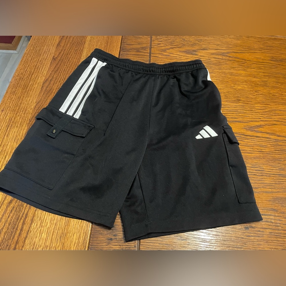 adidas Black Athletic Shorts with White Stripes